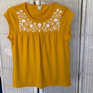 J. Crew Cap Sleeve T with Embroidered Bodice